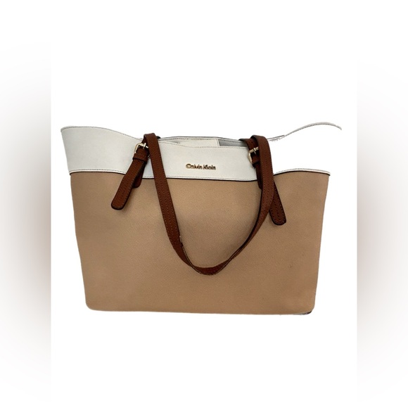 Calvin Klein Handbags - Calvin Klein Tan/White/Brown with gold Hardware Shoulder Bag